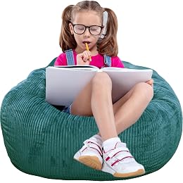 Bean Bag Chair, with Faux Rabbit Fur Cover for Teens and Kids, with Filling Memory Foam Bean Bag Chairs, Soft Faux Fur Fabric, 2.5 feet Round Fluffy Bean Bag Sofa Essential for Reading Games