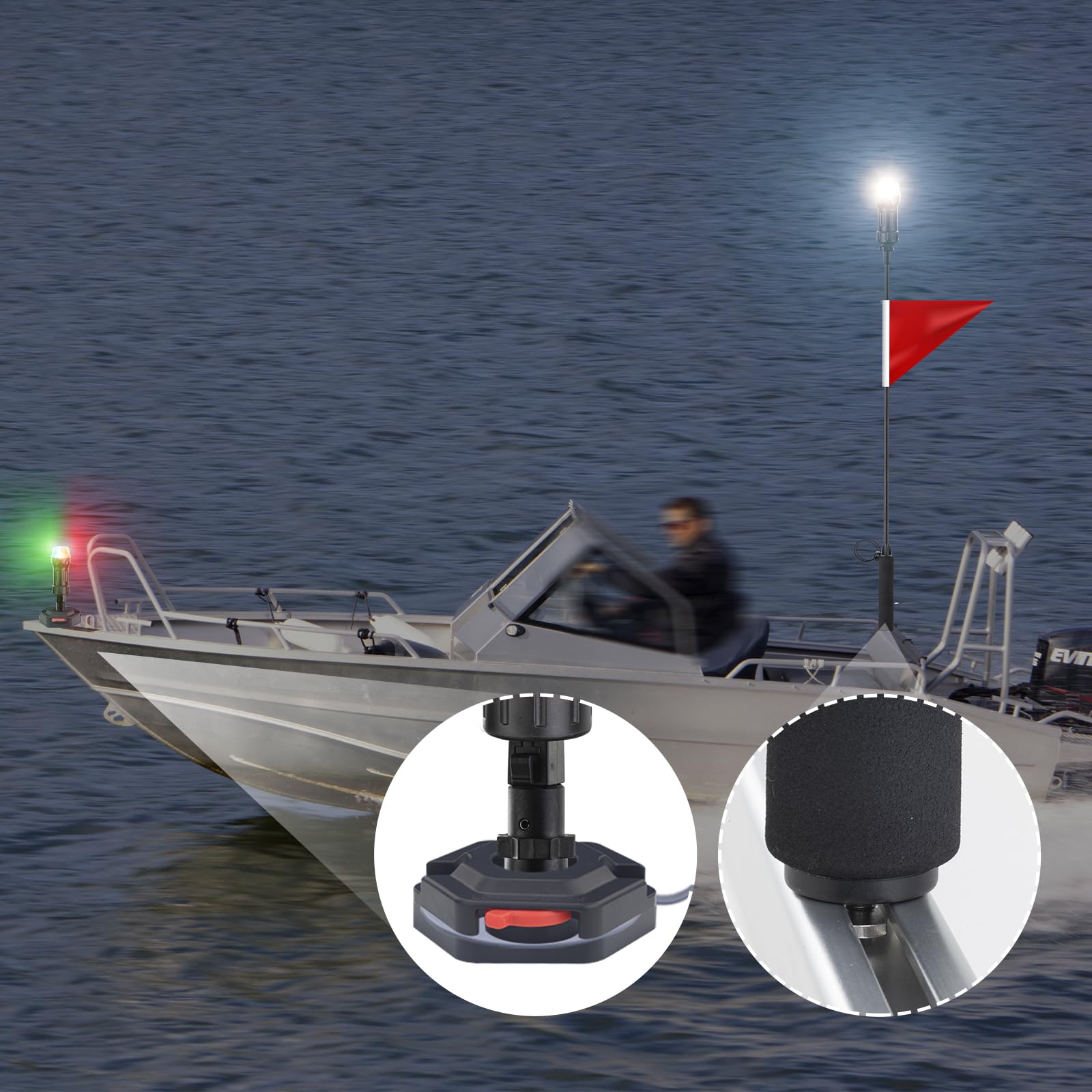 CLGMarine LED Battery Navigation Lights for Kayaks & Small Boats - Dual-Color (Red/Green) Bow/Stern Light Kit with Portable Folding Lamp Post (47 Inches)
