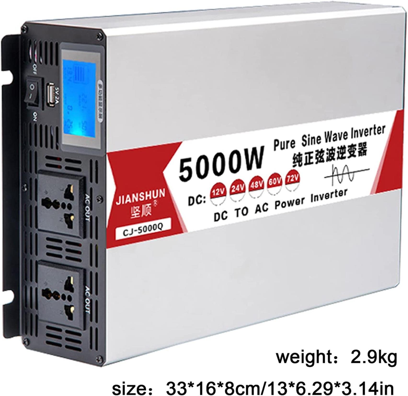 Inverter Onda Sinusoidale Pura DC 12v 24v 48v 60v To AC 220v, Spina Normativa Europea Standard, Inverter Potenza Con Terminale Cablato, Convertitore Potenza Per Autocarro Camper,6000W-12Vto220V