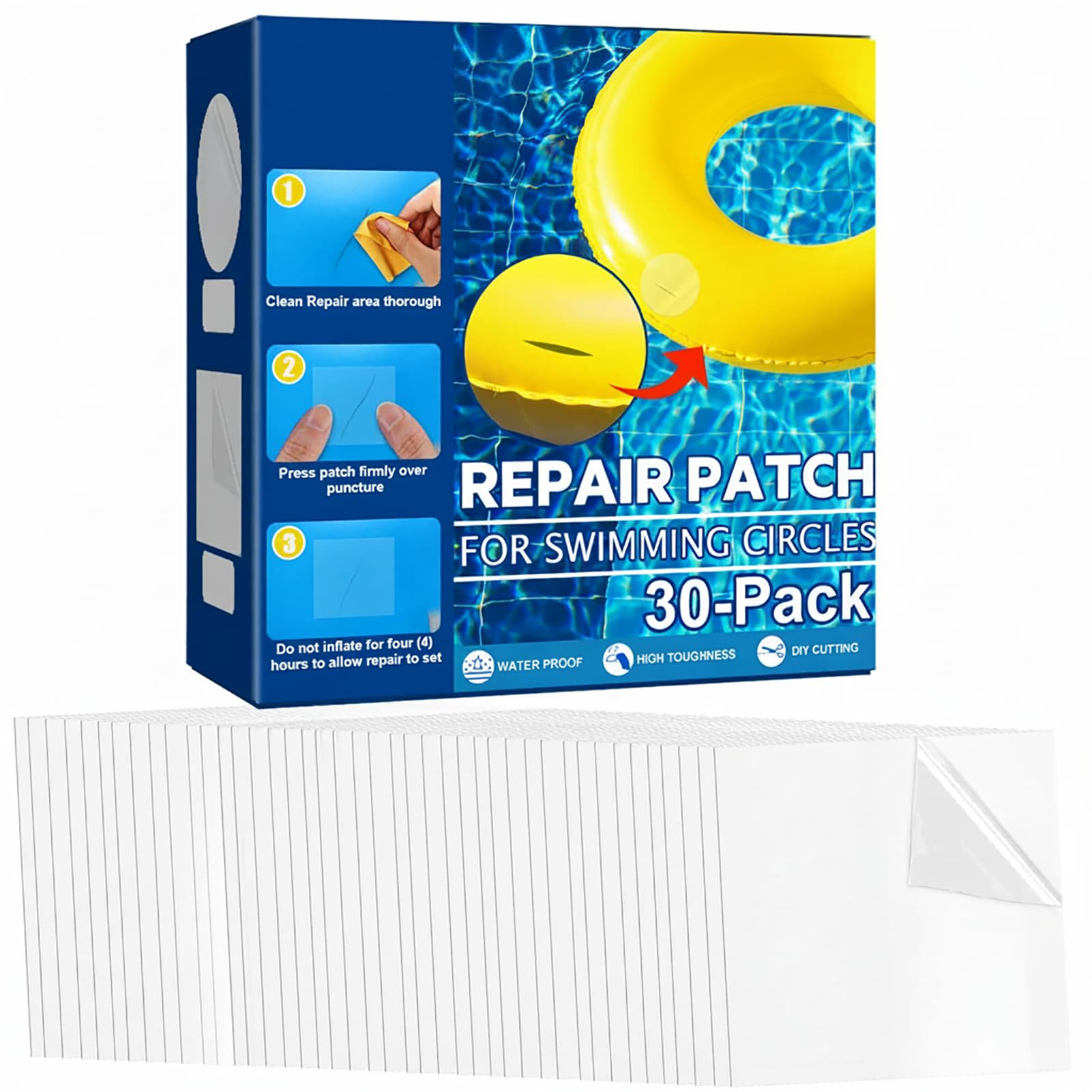 Inflatable Patch Repair Kit Waterproof, Pool Patch Repair Kit, 30 Pieces 2.4 Inches for Swimming Ring, Pool Floats, Inflatable Toys, Inflatable Boat, Air Mattress, Tent, Canopy (TPU Square)