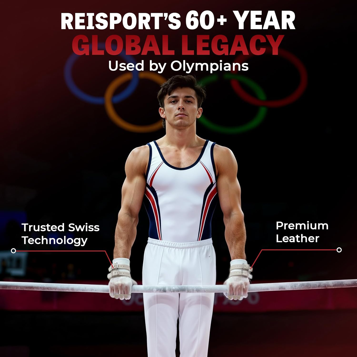 Reisport Men's High Bar Gymnastics Grips - Durable Leather Hand Grips for Gymnastics Bars Men & Boys - Gymnastics Equipment & Accessories for Advanced Gymnasts