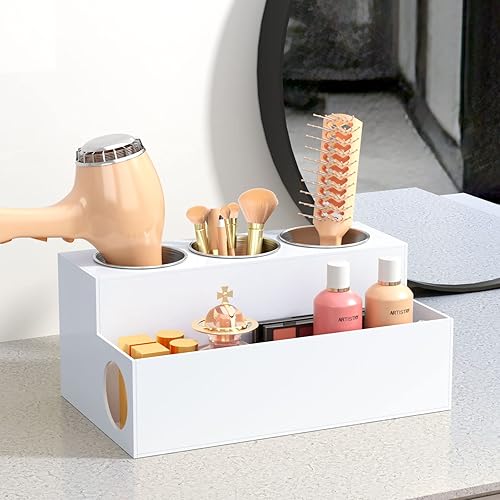 Miniatura 2 de HIIMIEI Organizador de herramientas para el cabello, soporte acrílico blanco para secadora de pelo, soporte para secadora de pelo, almacenamiento