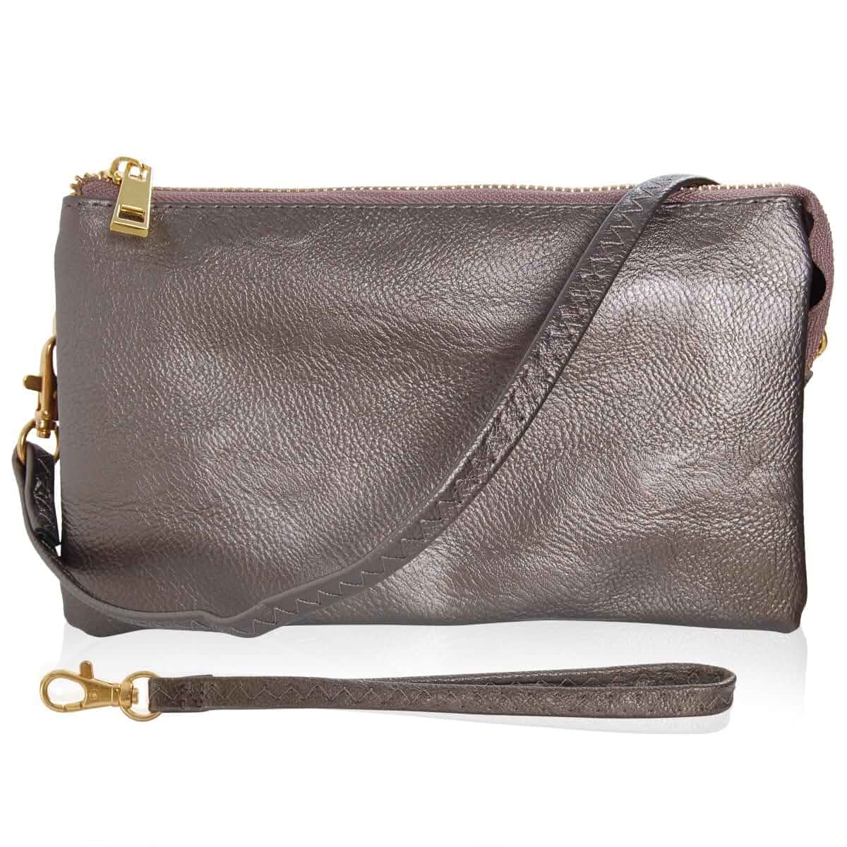 Vegan Leather Crossbody Wristlet Purse for Women - Small Convertible Clutch | Includes Shoulder Strap and Wrist Strap