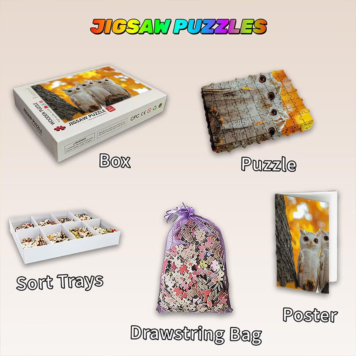 Puzzle 2000 elementów na jesień, puzzle sowa dla dorosłych, klasyczne puzzle gry edukacyjne do aktywności rodzinnej, najwyższej jakości drewniane puzzle z pudełkiem na prezent dla mężczyzn i kobiet
