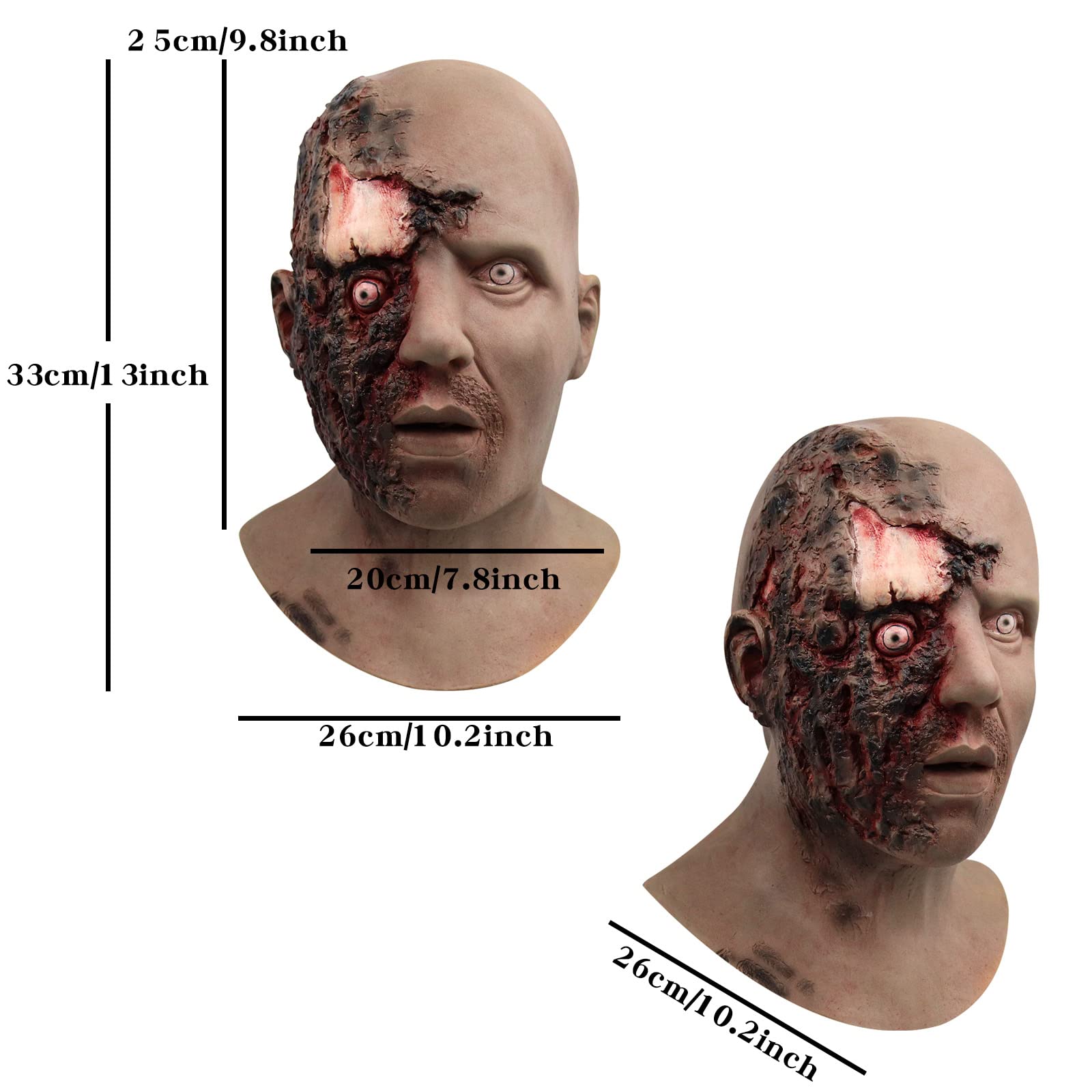 Makoike Zombie Mask Realistic Human Man Scar Face Masks Scary Zombie Full Head Helmet Halloween Costume Cosplay Props - Image 2