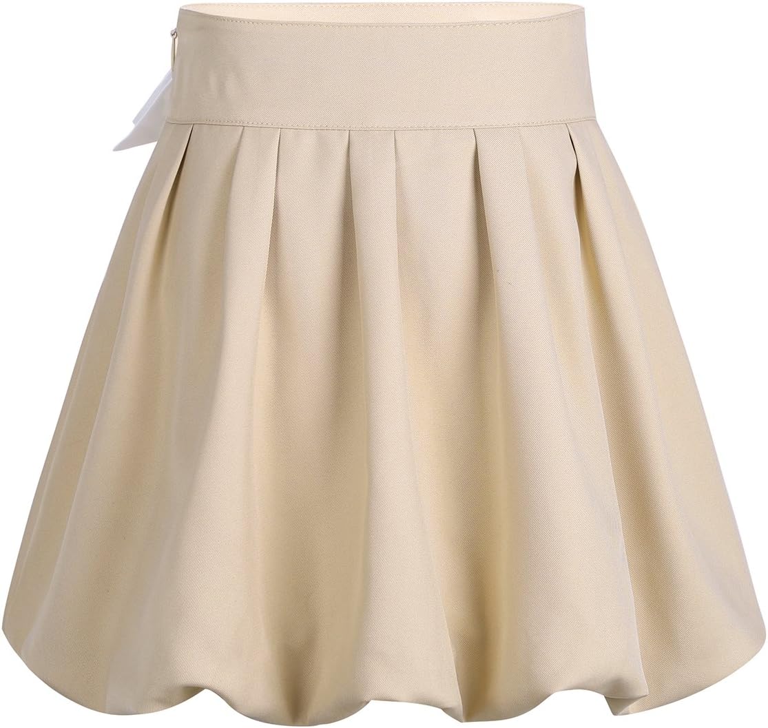 Hansber Kids Girls Classic A-line Pleated School Uniform Bowknot Scooter Skort Mini Skirts with Hidden Shorts