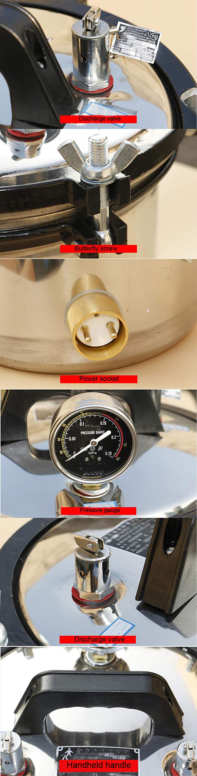 CGOLDENWALL Dispositivo ad alta temperatura di sterilizzazione a vapore dello sterilizzatore dell'acciaio inossidabile dello sterilizzatore del vapore dell'autoclave antisecco 220V (8L)
