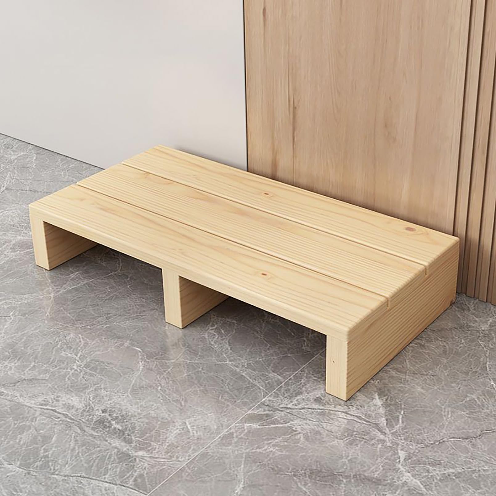 Pounjsd Wooden Bedside Step Stool, Non-Slip Outdoor Half Step, Solid Wood Mobility Footstool for High Beds, Portable Bedside Step, Stepping Stool for Bathroom Kitchen and Bedroom, 60×30×11cm