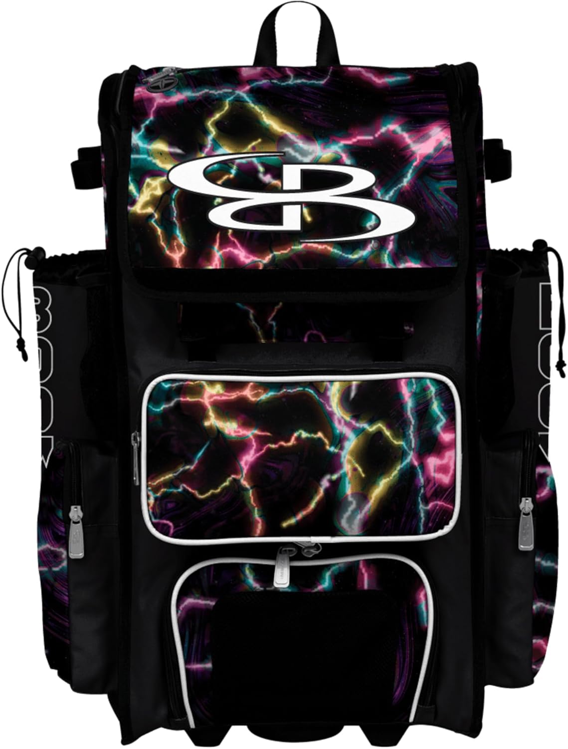 Boombah Superpack Hybrid Rolling Bat Bag - Wheeled & Backpack Version - Bolt Black/White/Yellow