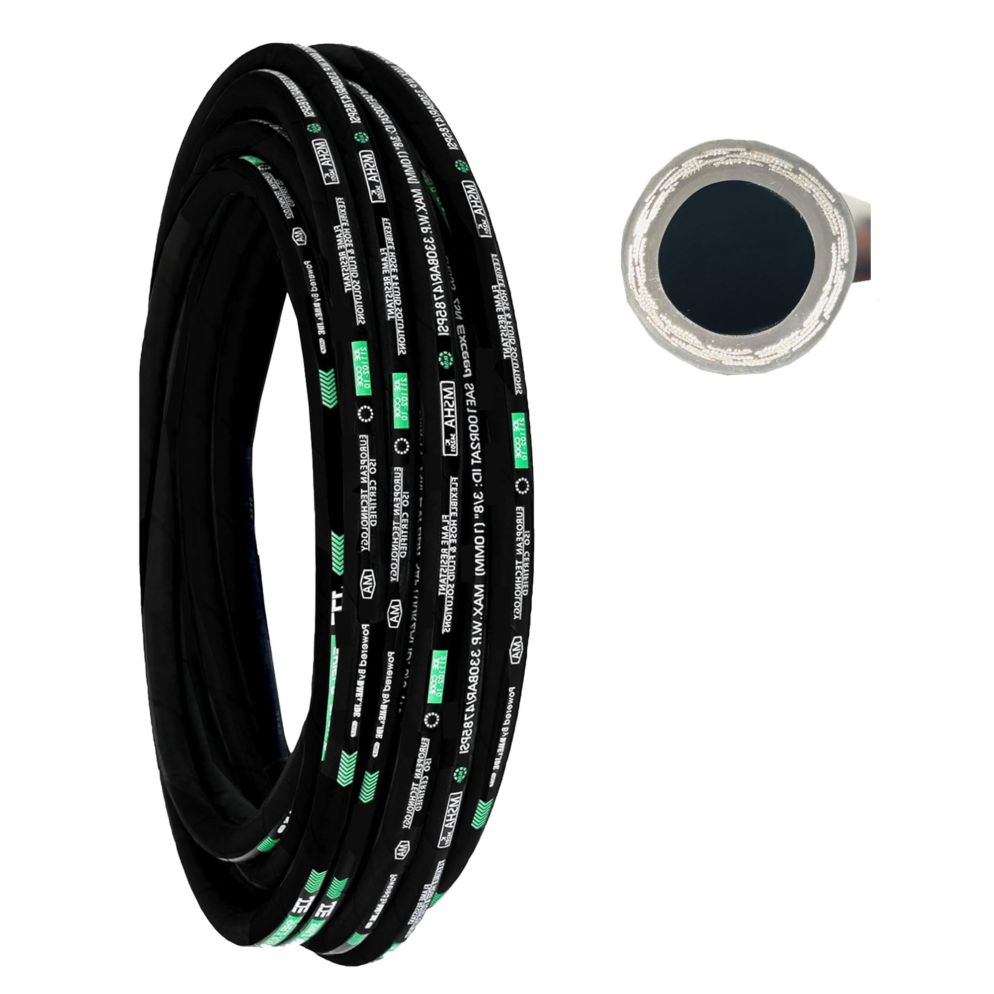 Haichy Smooth Hydraulic Hose, Rubber Hydraulic Hoses with 2 High-Tensile Steel Wire Braid, 3/4 in x 50 ft, 3118 PSI Max, Hydraulic Oil Flexible Hose