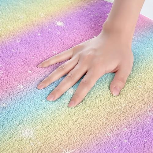 Miniatura 5 de Erosebridal Alfombra de arco iris para niñas, Kawaii dormitorio, 20 x 32 pulgadas, azul, morado, pastel, arcoíris, alfombra de baño, antideslizante,