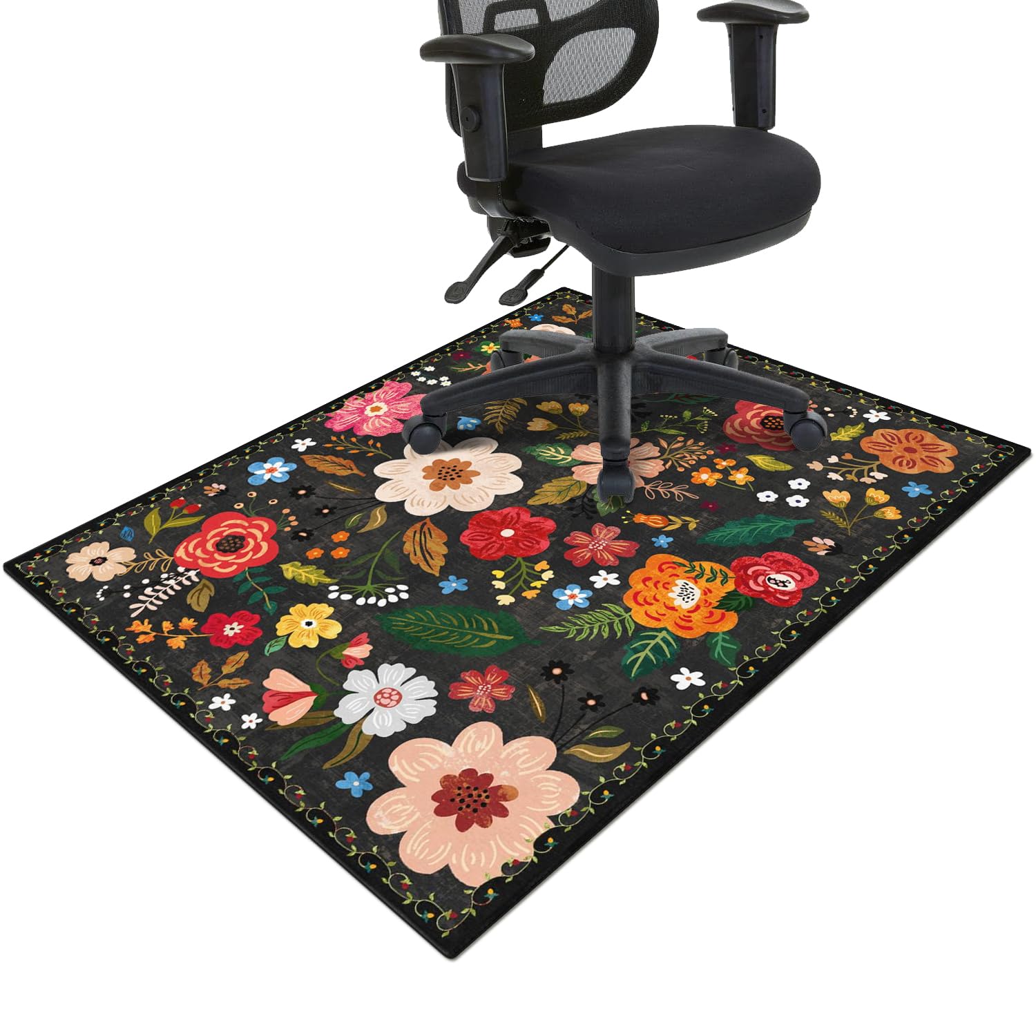 Office Chair Mat for Hardwood & Tile Floor,Boho Floral 36"x48" Office Computer Chair Mat for Rolling Chairs,Under Desk Non Slip Gaming Rug,Rubber