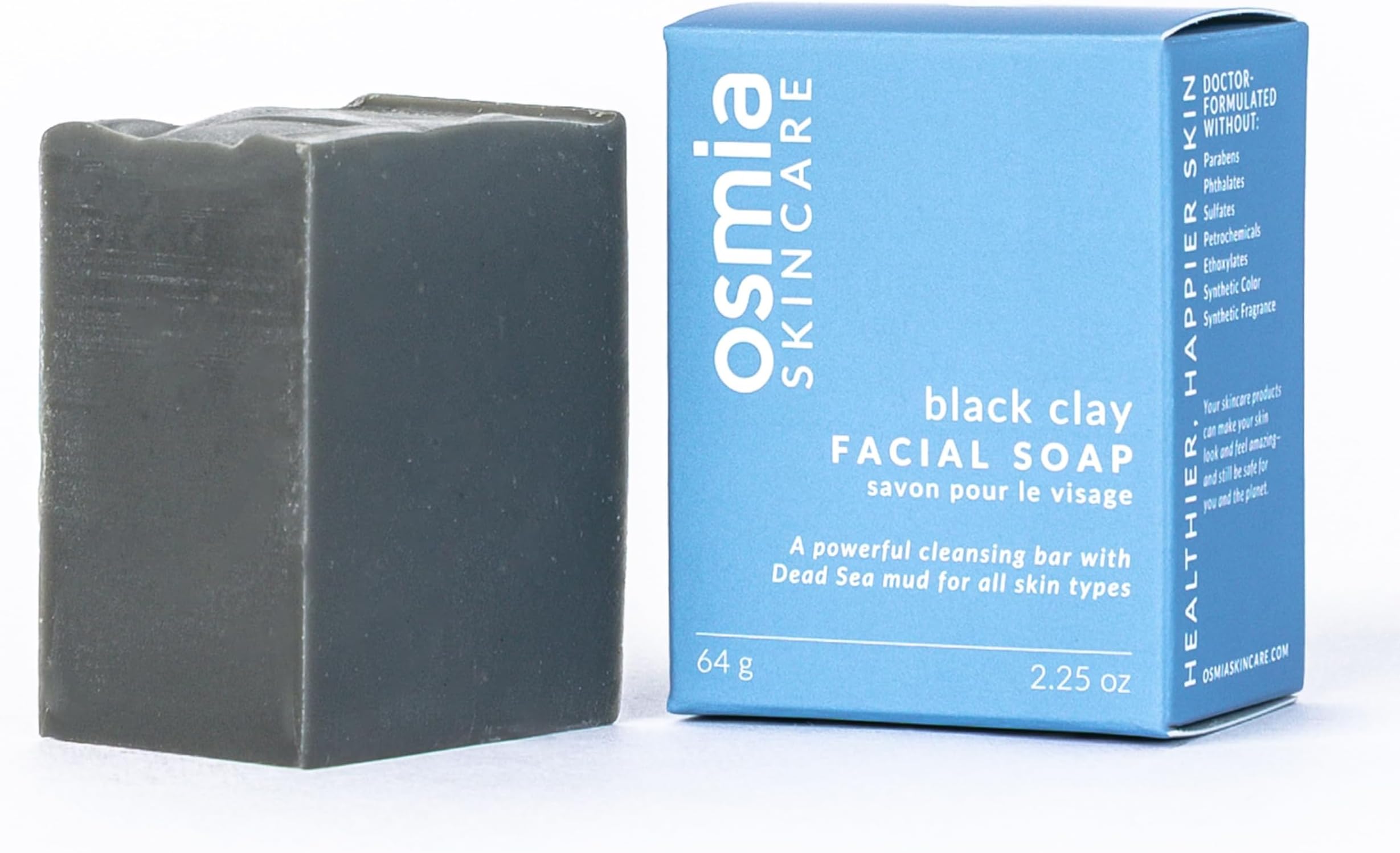Osmia Skincare - Natural Black Clay Facial Soap Bar | Dead Sea Mud, Jojoba Oil, Mango Butter, Coconut Milk | Nourish, Soothe, Soften | Clean Beauty For Healthy Skin (2.25 oz | 64 g)