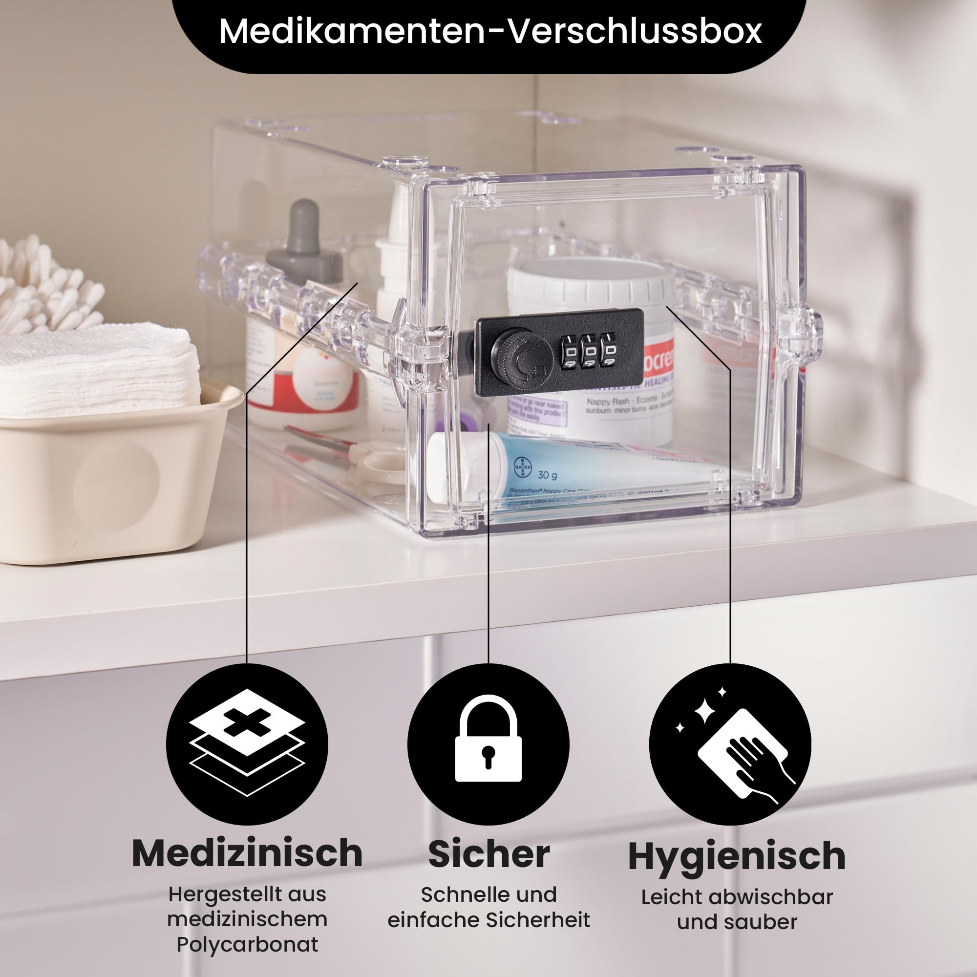 Lockabox Mini™ | Kleine abschließbare Box mit Zahlenschloss (A5-Größe) | Mini-Aufbewahrungsbox für kleine Medikamente, Snacks & Mobiltelefone | Außenmaße 22,3 x 15,4 x 12 cm (Kristall)
