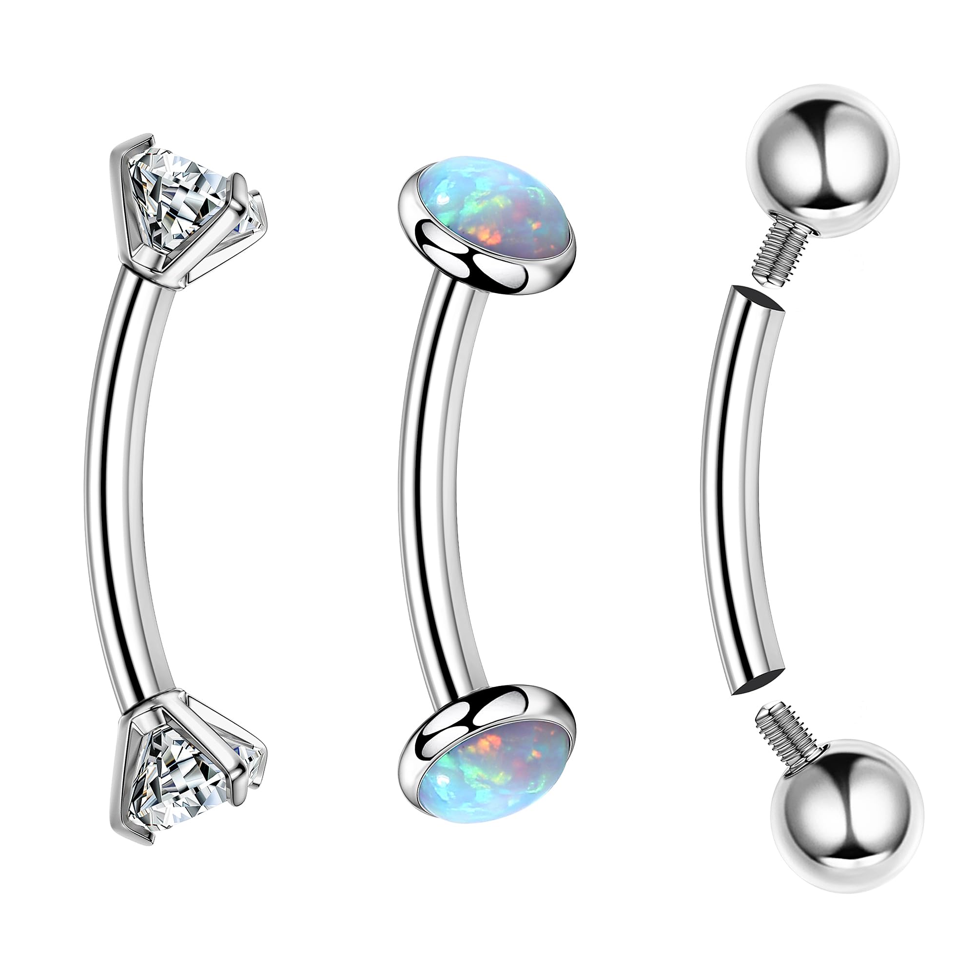 LOLIASG23 Titanium 16G Eyebrow Piercing Jewelry Curved Barbell Piercing Ear Navel Belly Lip Ring Rook Piercing Piercing CZ Opal Ball Barbell Piercing Jewelry 6mm/8mm/10mmRecycled Claim Standard 100