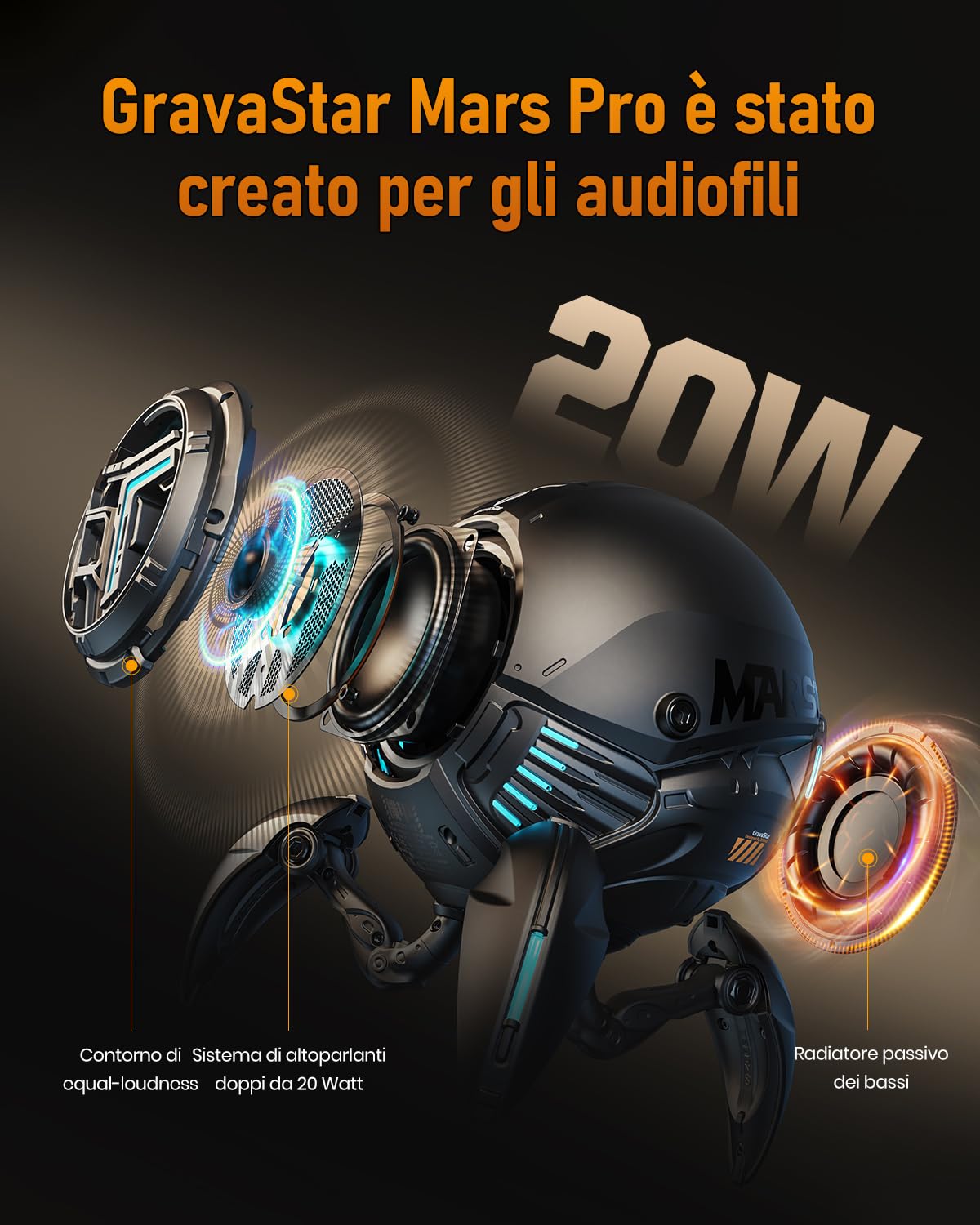 GravaStar MARS Pro | Speaker Bluetooth | Cassa Robot | Altoparlante Senza Fili Portatile | 15h | 20W (Cassa Special Edition, War Damaged Yellow)