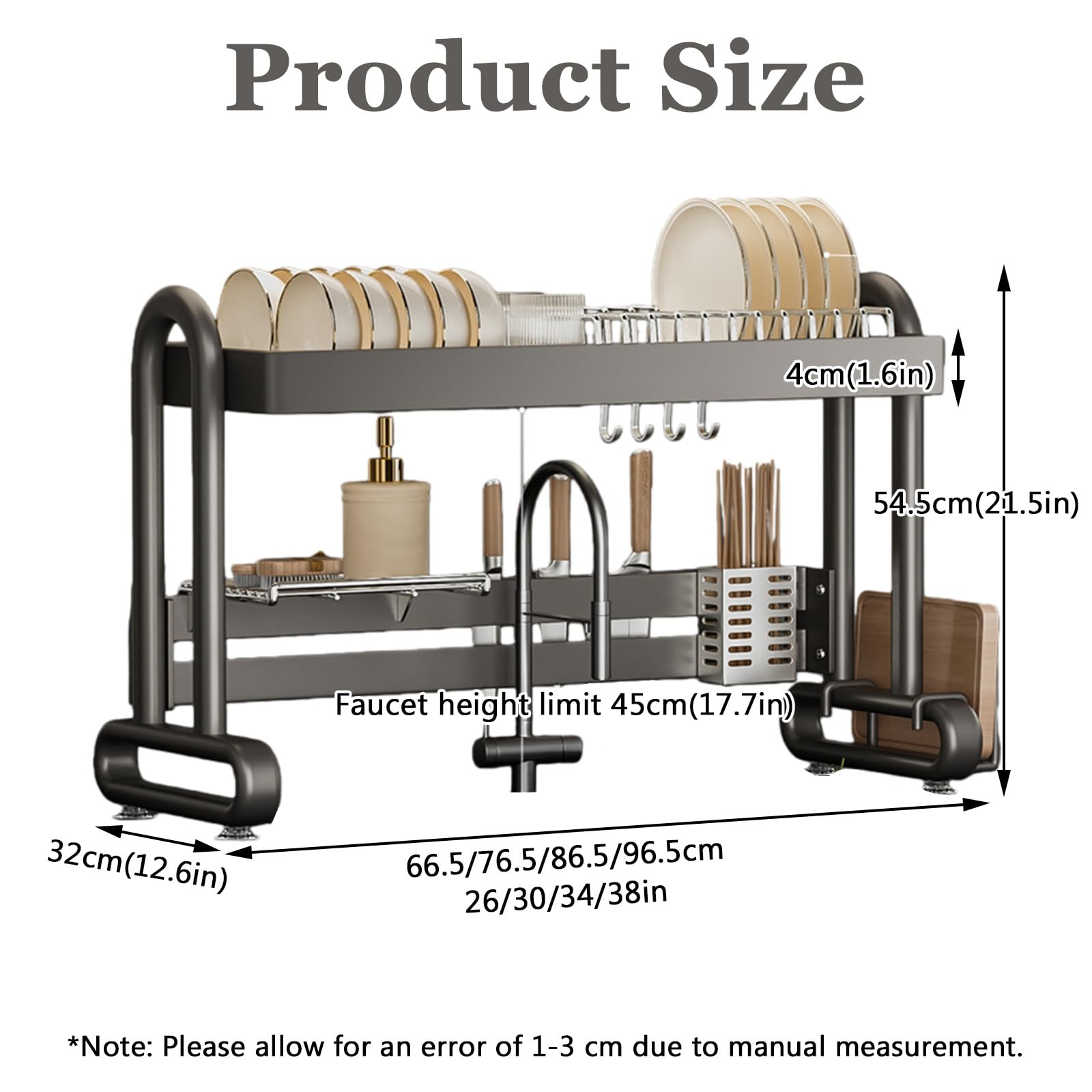 Escurridor de Platos con Soporte para Cubiertos, Amplio y Compacto, Ideal para la encimera de la Cocina. Apto para Platos, ollas, sartenes, etc.