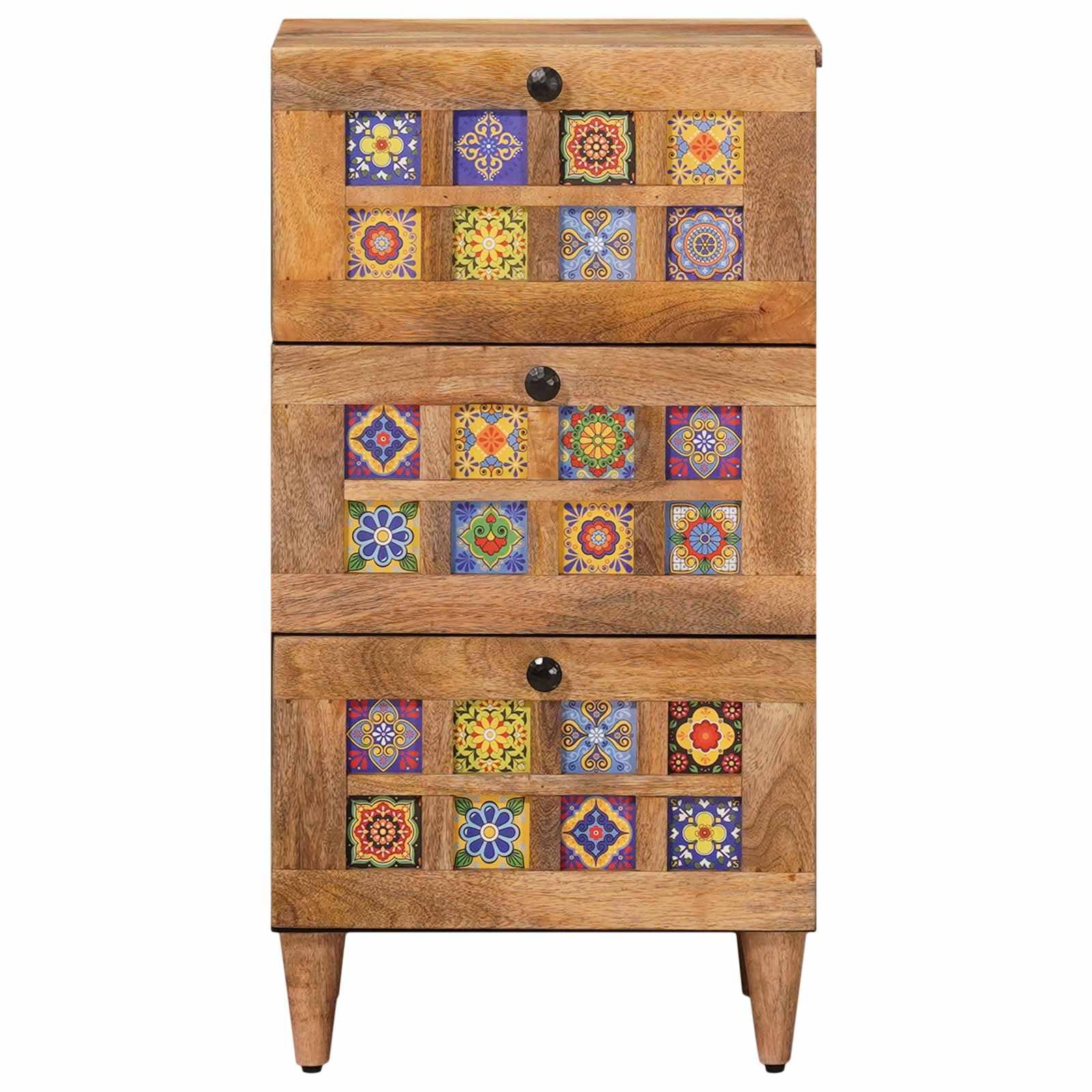 Sideboard mit Schubladen aus Massivholz Mango Natur 40 x 33 x 75 cm, modernes Lowboard und Medienmöbel für Wohnzimmer, TV, HiFi Rack, mit Stauraum für DVDs, Blu Ray, Vinyl und Gaming Zubehör