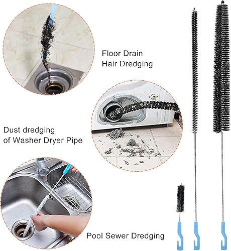 Miniatura 2 de Kit limpiador de pelusa para secadora, 3 cepillos de cerdas de nailon, mango flexible de acero inoxidable, para limpieza de trampas de ventilación y