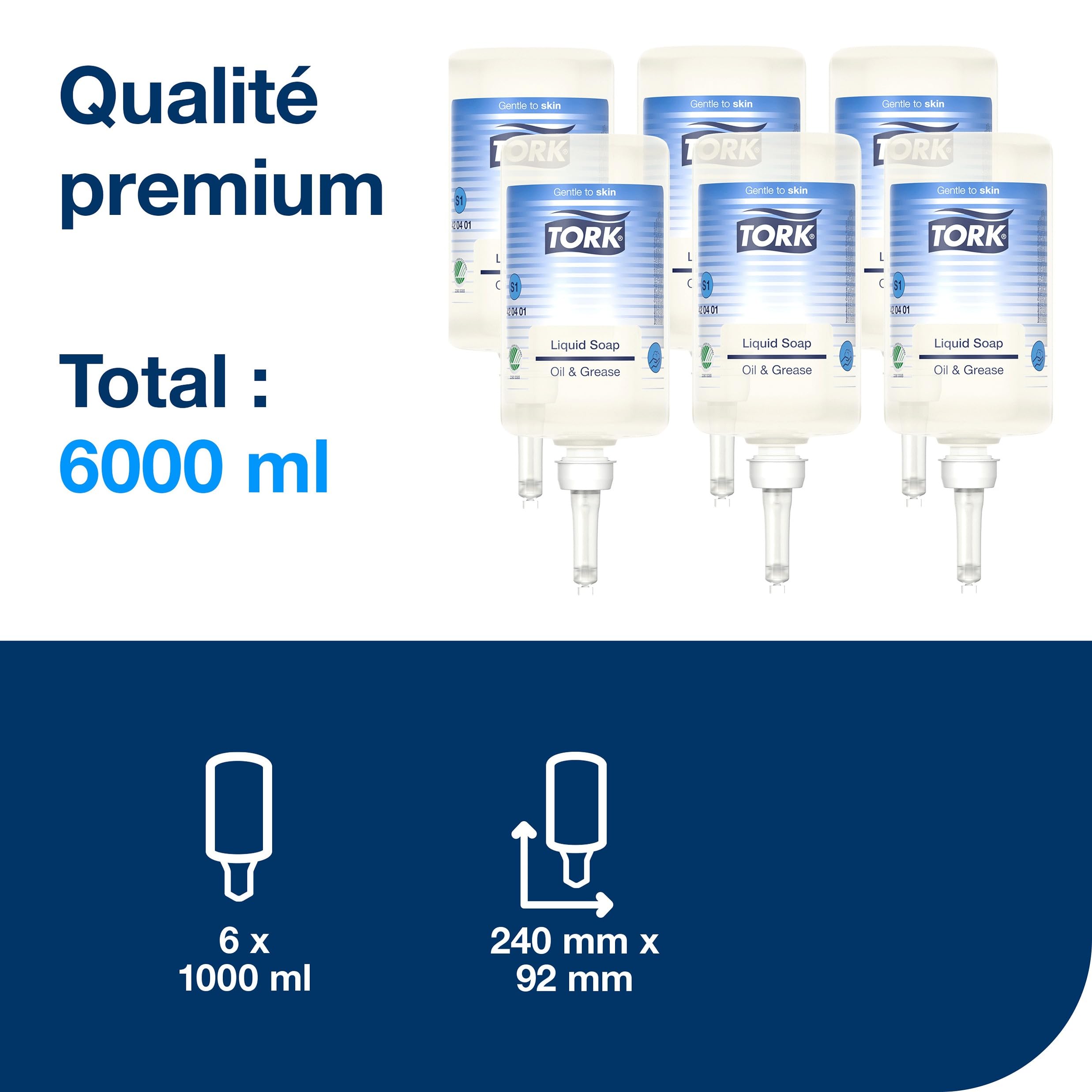 Tork Savon liquide huile et graisse S1, Testé sous contrôle dermatologique, 6 x 1000 ml, 420401