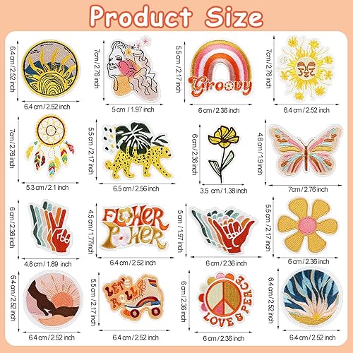 Miniatura 9 de 16 parches hippie para planchar vintage, parches bordados, parches de reparación de signos de paz, accesorios retro de manualidades para ropa,