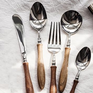 40 Piece Silverware Set Service for 8,Premium Wooden Handle Stainless Steel Flatware Set Home Include Fork Knife Spoon Set Gift Package for Christmas Light Brown