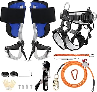Tree Climbing Spikes Kit, Tree Climbing Gear with Climbing Belt, Wire Core Flip Line Kit with Triple Lock Lanyard Adjuster, Tool Lanyard and Climbing Stop Descender, Arborist Equipment Set