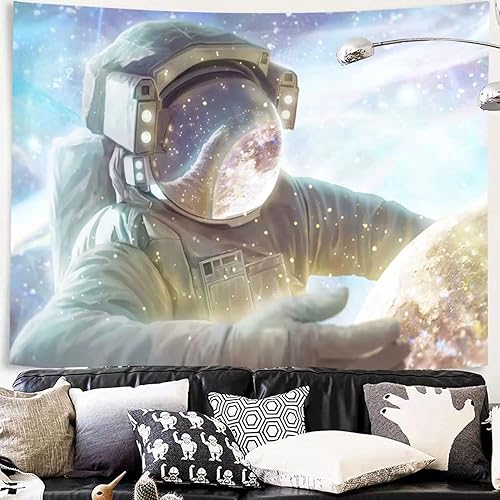 Leanhome Tapiz de astronauta para hombres, tapiz de pared espacial, tapiz artístico para decoración de dormitorio, planeta de fantasía, pósteres