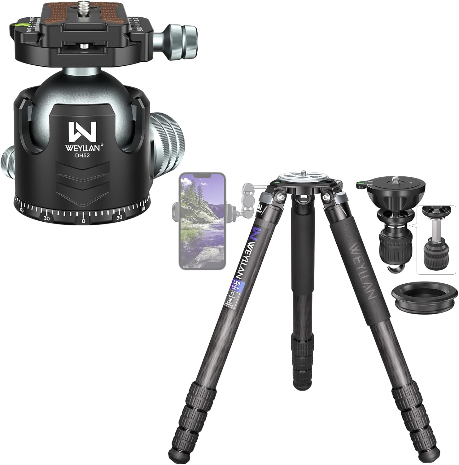 Professional Carbon Fiber Tripod Camera + 52mm Heavy Duty Ball Head