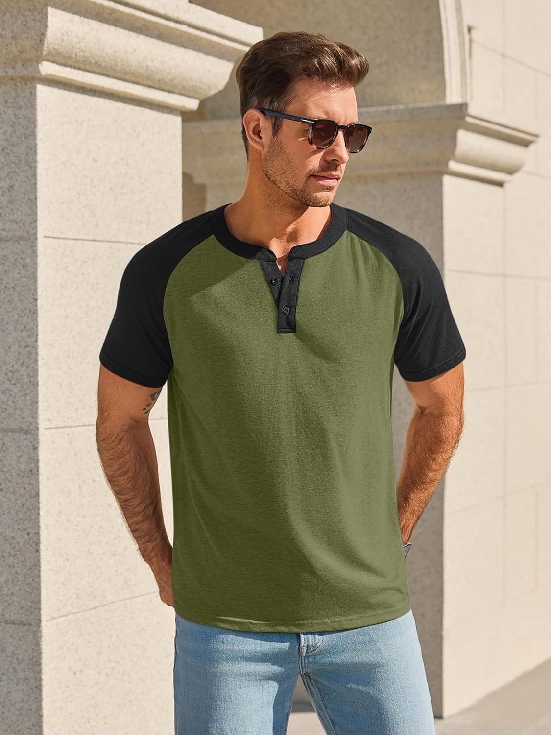 Runcati Mens Henley Shirts Raglan Short Sleeve Casual Baseball Tees Summer Classic Color Block Workout T- Shirts - Image 2