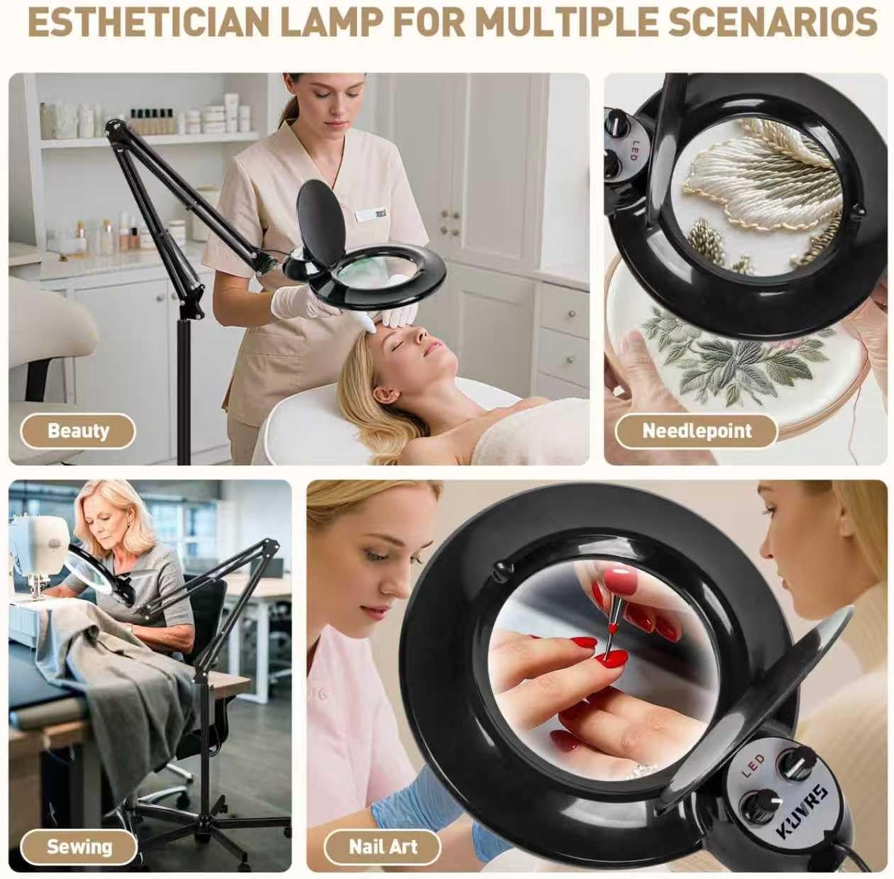 Mag Lamp for Estheticians Light, 10X Magnifying Floor Lamp with 5 Wheel Rolling Base, 2200 Lumens Infinite Warm-Cold Dimming LED Lighted Magnifier for Crafts Nail Knitting Sewing Tattoo Facial