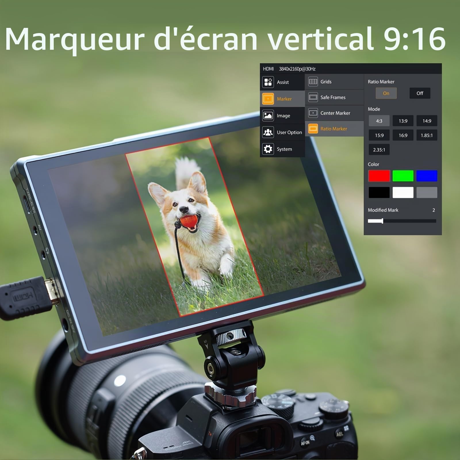 FEELWORLD FW759 Pro 7 Pouces écran Tactile Moniteur de Terrain avec Batterie 4400 mAh, résolution IPS HDMI 4K 1280 x 800, Format 9:16, marqueur de Mise au Point, entrée/Sortie vidéo Full HD