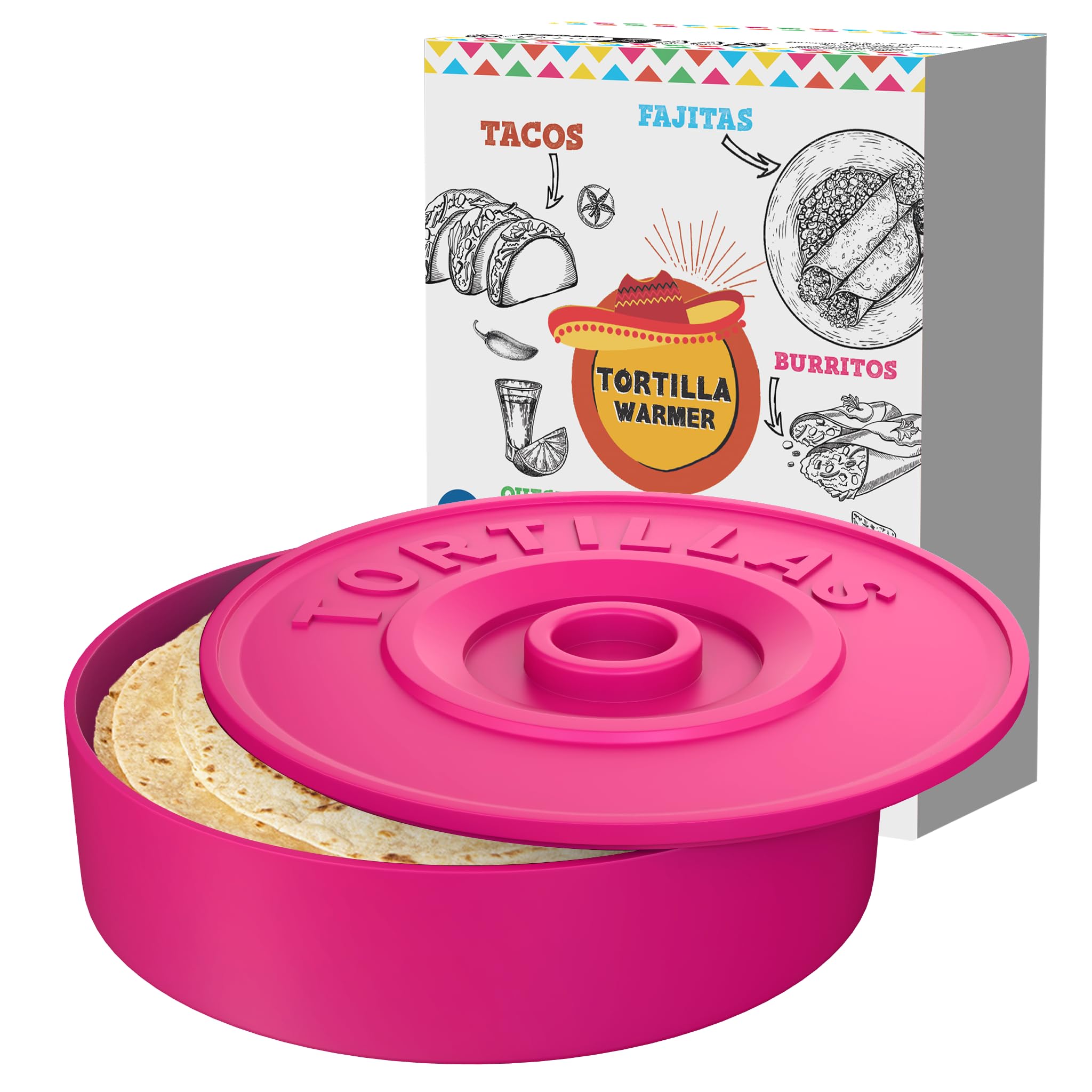 A Toda Leche Pink Mexican Tortilla Warmer - Tortilla Holder For Keeping Tortillas Warm - Tortilla Keeper For Taco Tuesday - Fajita Set - Burritos - Mexican Tacos - 8,5 Inch (Pink)