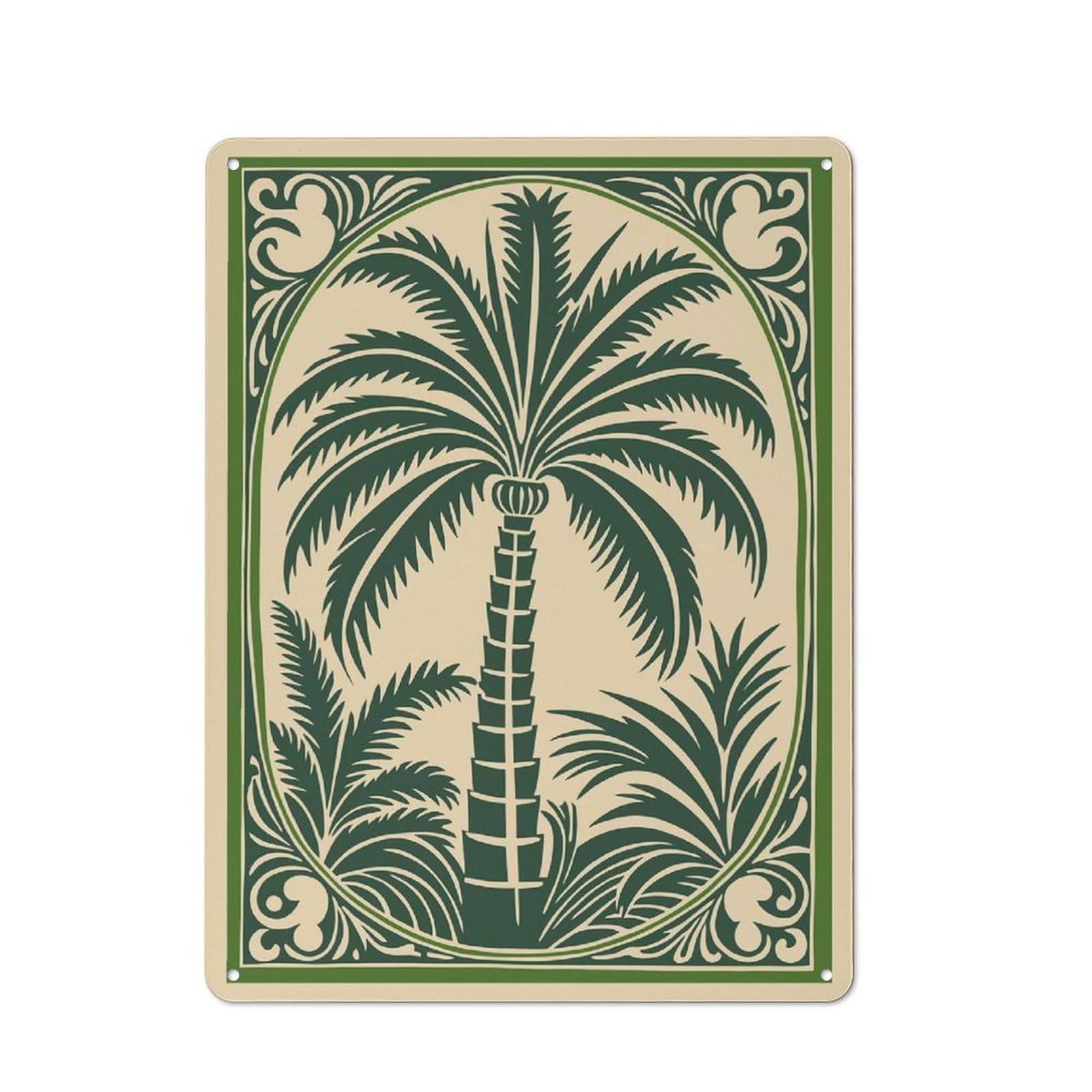 Junmoney Style-22 Retro-Style Tin Sign 40X30cm Featuring Palm Tree Illustration With Decorative Border For Hallway Wall, For Garage, Workshop And Man Cave Decoration