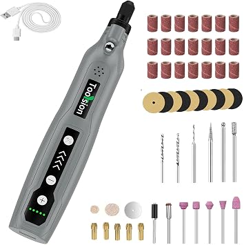 Mini Cordless Rotary Tool,49 PCS Accessories and USB C Charging, rechargeable battery pack rotary tool kit,5-speed for polishing,cutting, Diy Crafts Gray - CordlessRotary Tool Kit-49pcs