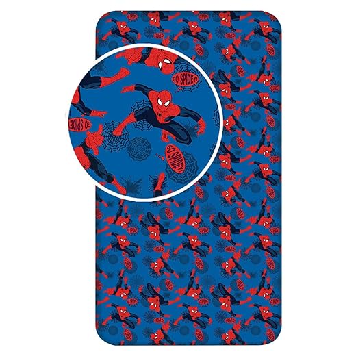 Marvel Comic Gifts Spiderman-Spannbetttuch, Einzelbett, Blau / Rot