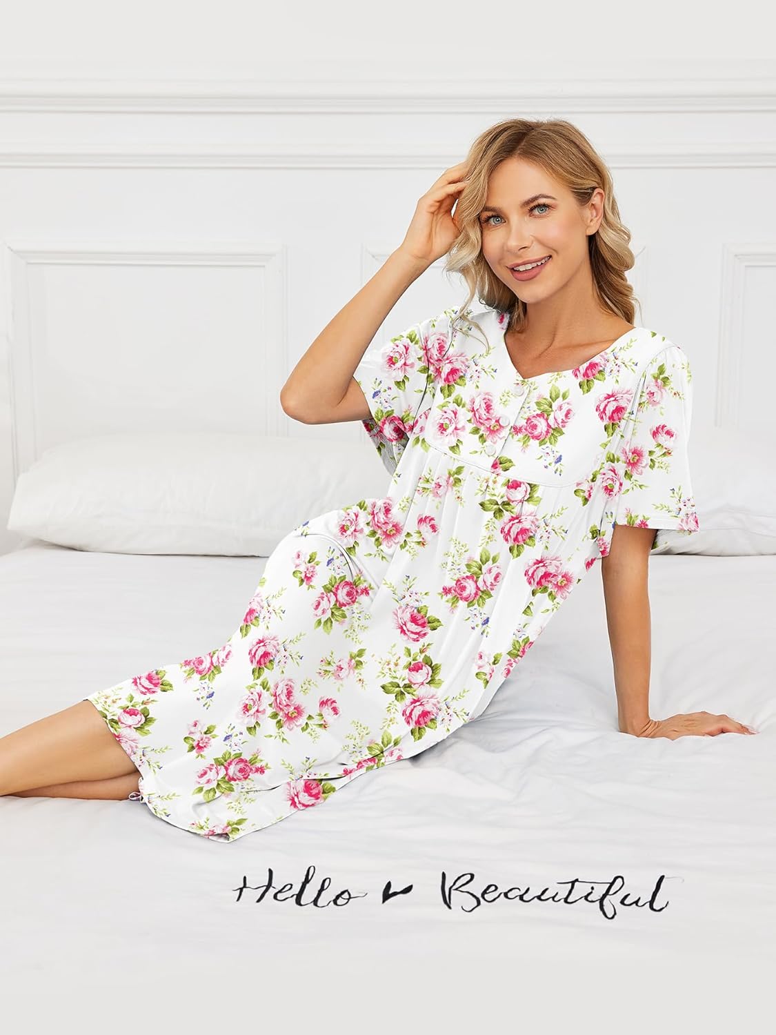 House Dresses for Women with Pockets Moo Moo Nightgown Short Sleeve Mumu Dress Lounge Dress S-5XL - Image 2