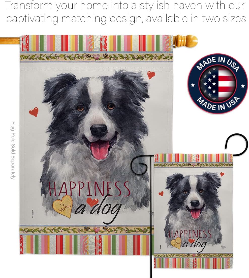 Breeze Decor Border Collie Happiness House Flag Pack Dog Puppy Spoiled Paw Canine Fur Pet Nature Farm Animal Creature Applique Banner Small Garden Yard Gift Double-Sided, Made in USA