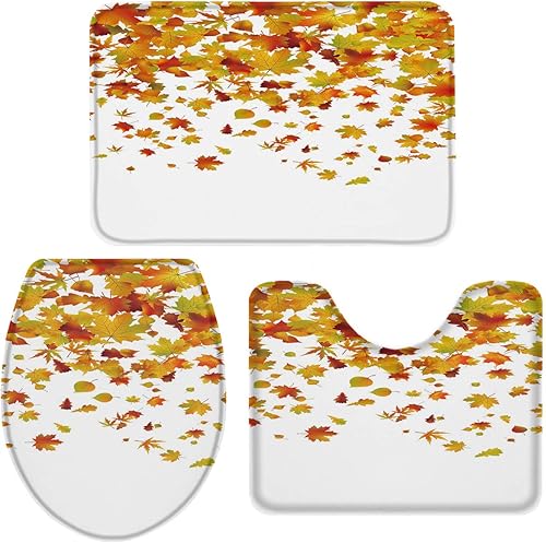 Juego de alfombras de baño de 3 piezas para baño, hojas de arce otoñal, ultra suaves y duraderas, juego de alfombras de baño de espuma viscoelástica