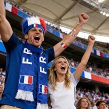 SeunKieer 6 Pcs Cheering Kit for Soccer Matches, 2026 France Football Fan Game Day Watch Parties Accessory Set, Includes Face Paint, Scarf, Wigs Headband, Wristband, Horn &amp; Temporary Tattoo