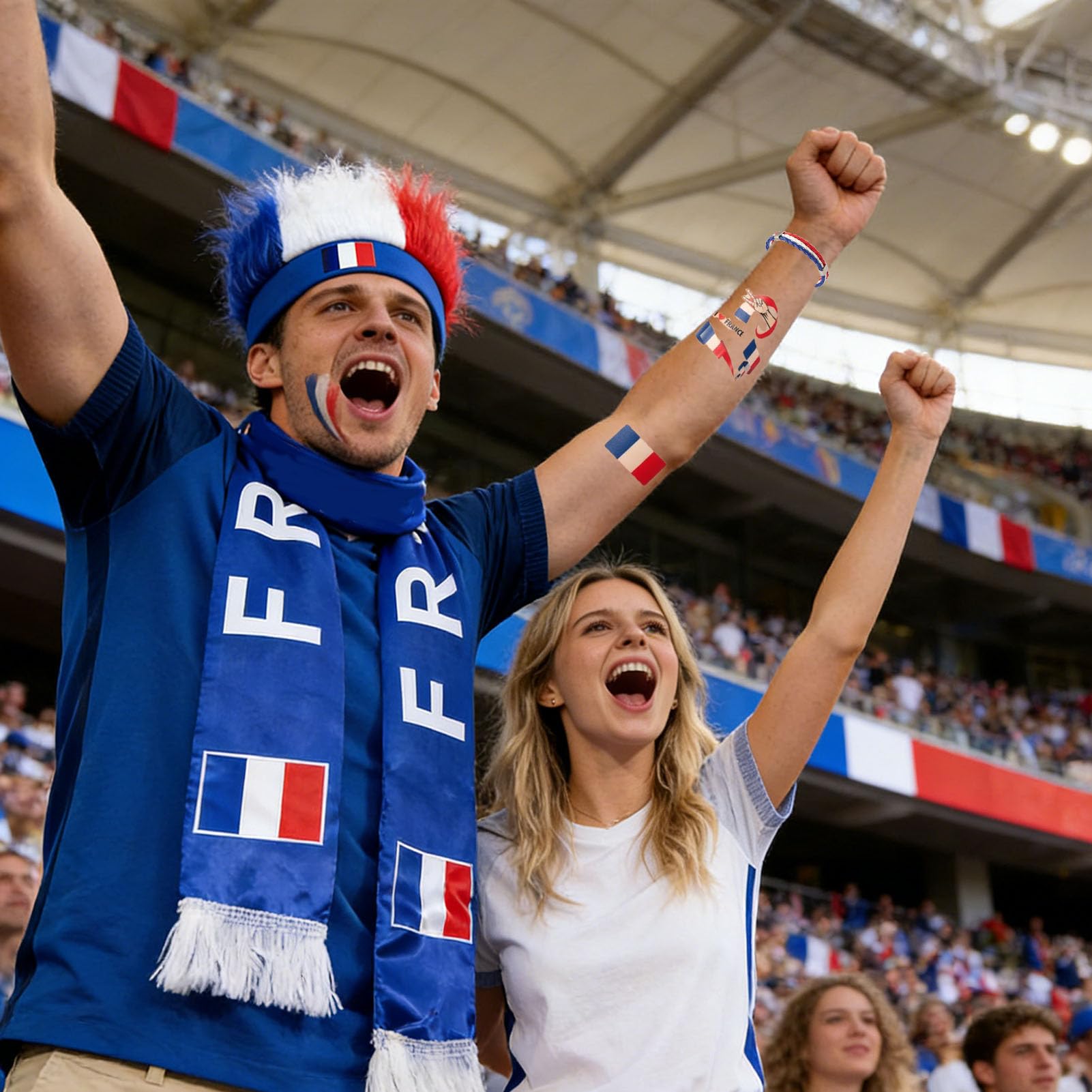 Ensemble de 6 pièces pour fan du monde de football 2026 - Écharpe, crayon de maquillage, drapeau, bandeau, perruque, bracelet en cuir, corne, tatouage pour homme et femme, stade, matchs de