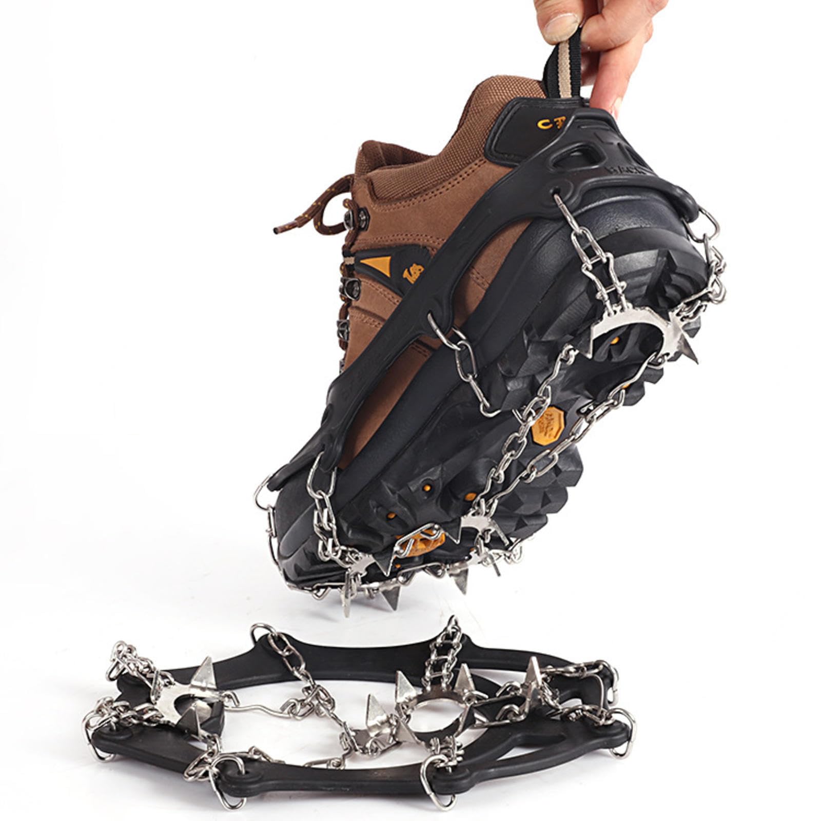 VIDECOR Crampones Tacos de Hielo Tracción Empuñaduras de Nieve para Botas Zapatos Mujeres Hombres Niños Antideslizantes Picos de Acero Inoxidable Protección Segura para Senderismo