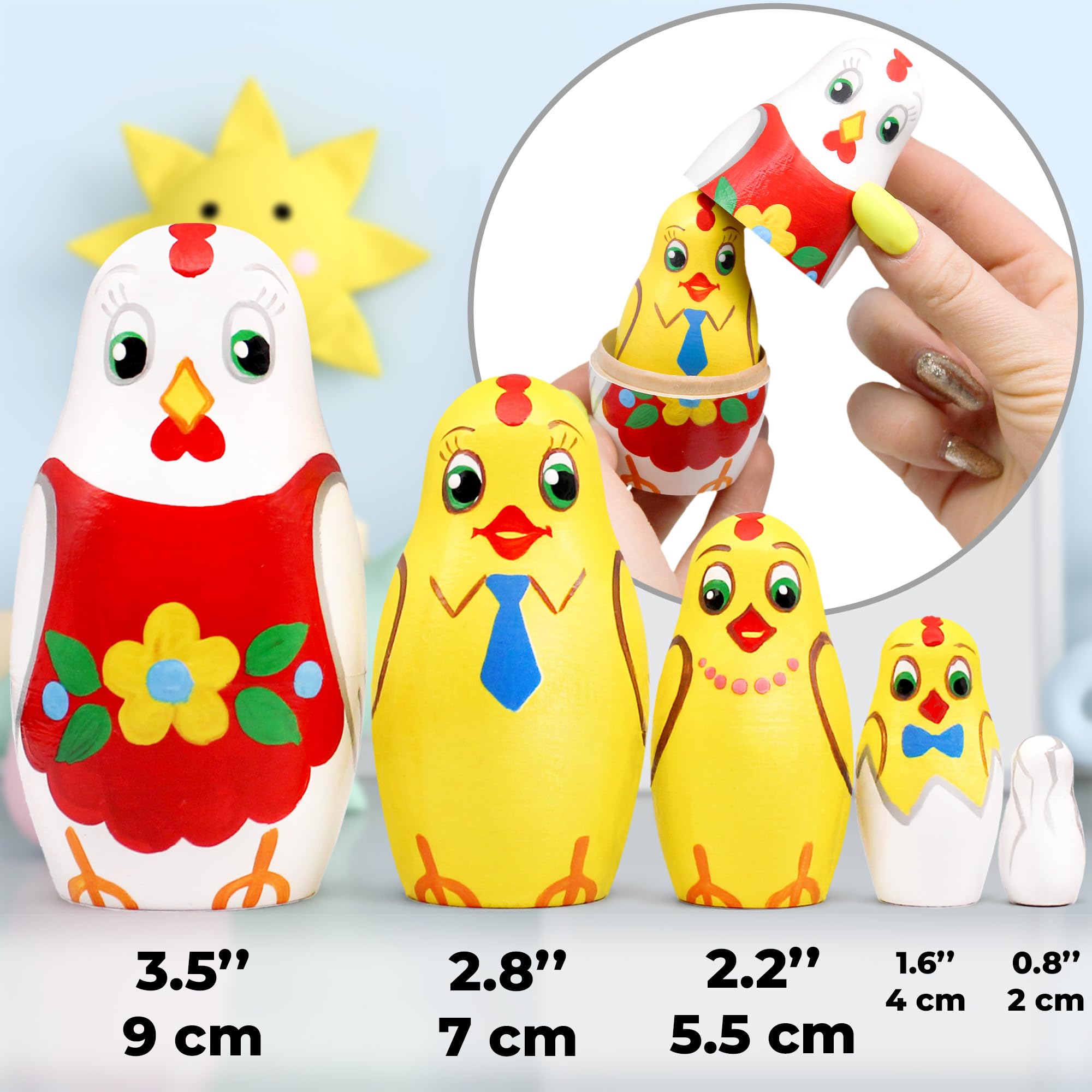 AEVVV Hühnerfiguren Russische Matroschka, 5 Stück