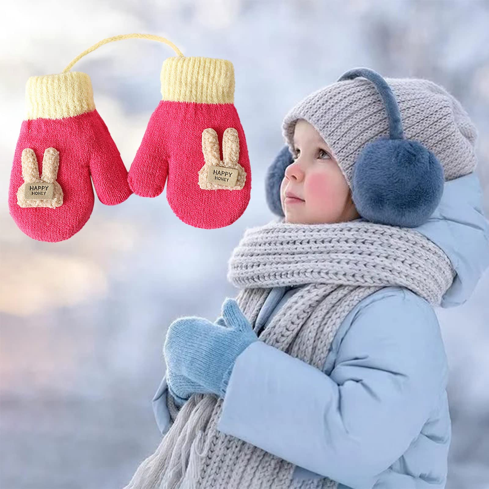 Guanti da neve Infant Caldi per neonati e ragazze, guanti da neve per bambini e ragazzi, guanti da neve Kintted invernali, guanti da sci da donna, colore nero