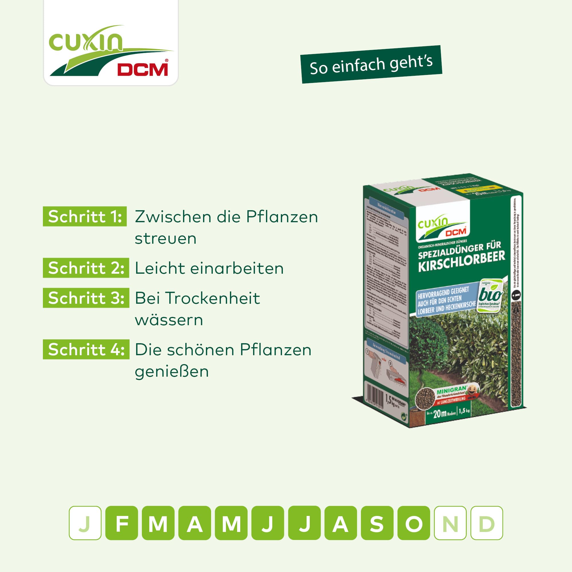 CUXIN DCM Spezialdnger fr Kirschlorbeer - Spezialdnger - Langzeitdnger  - Mit MINIGRAN TECHNOLOGY - Fr gesundes Wachstum - Bio -  organisch-mineralischer Dnger-1,5 kg : Amazon.de: Garten