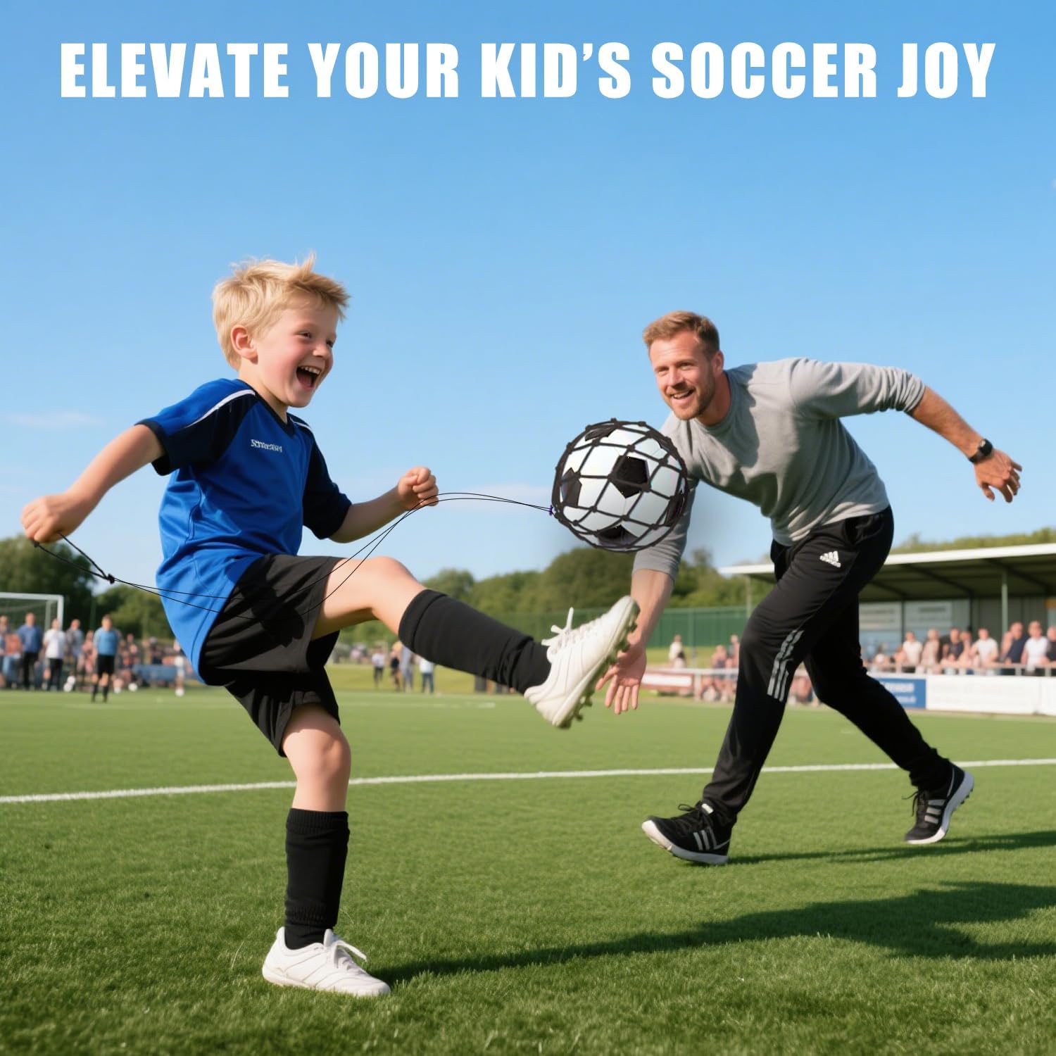 Soccer Kick Trainer 3PCS(not Include Ball), Adjustable Return Net Football Training Aid for Throw Solo Juggling Practice, Fits Size 3, 4, 5 Balls, Great Gift for Boys, Girls and Soccer Enthusiasts