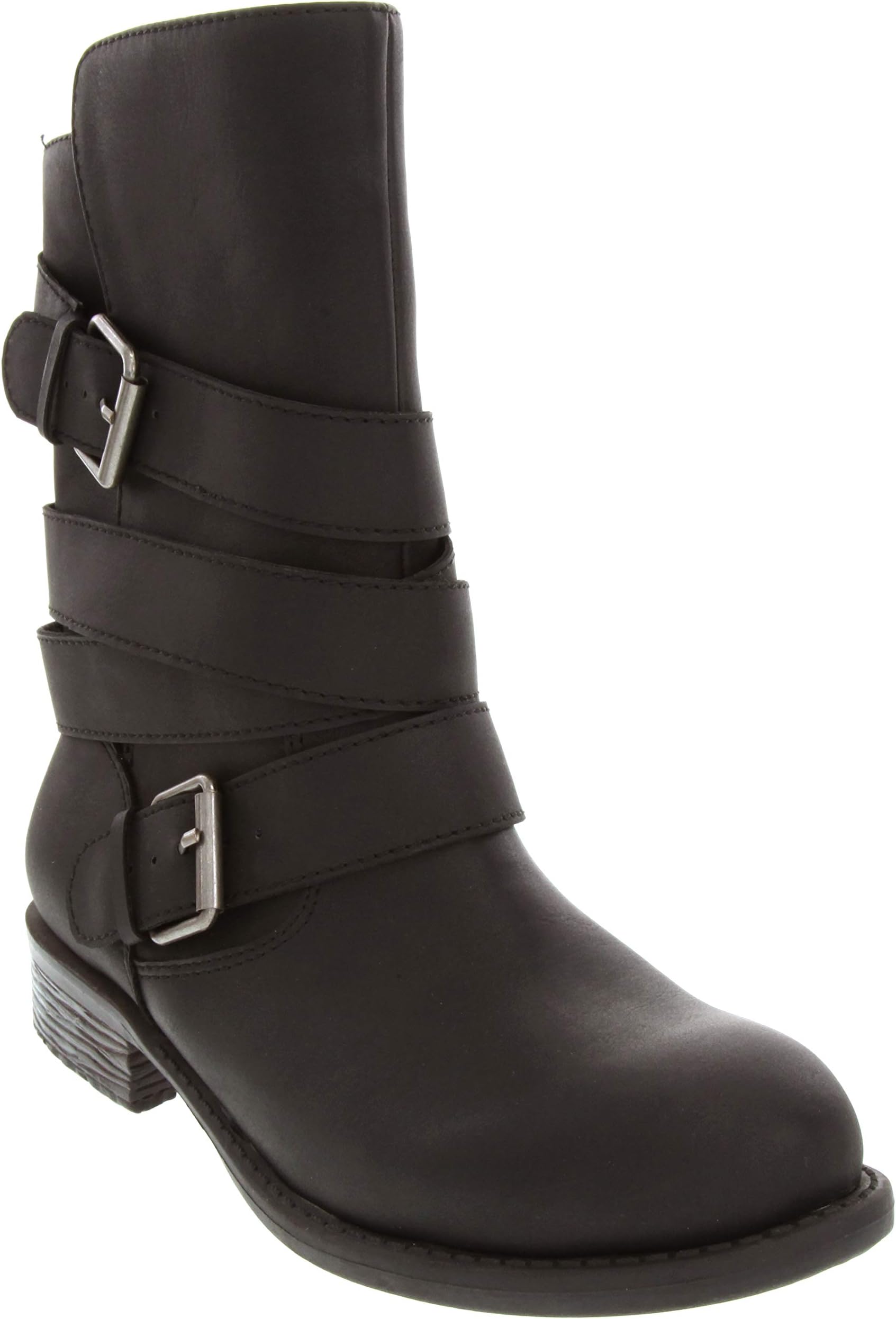 Sugar Women's Irma Dress Multi Strap Motorcycle Mid Calf Boot Ladies Pull On Moto Bootie