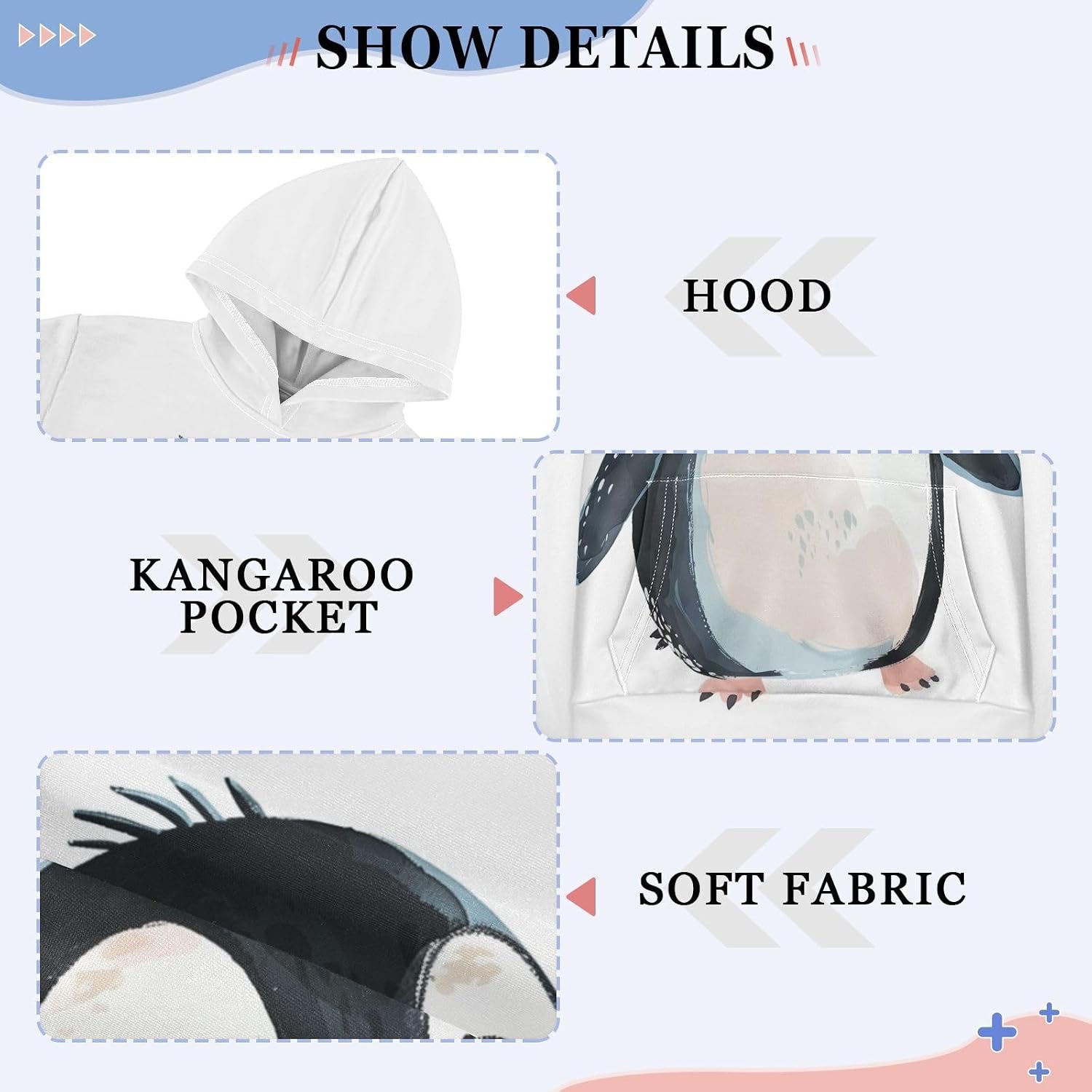 ZZXXB Lovely Penguin Kids Sweatshirts Boys Girls Hooded Kangaroo Pocket Pullover Tops XS-XXL