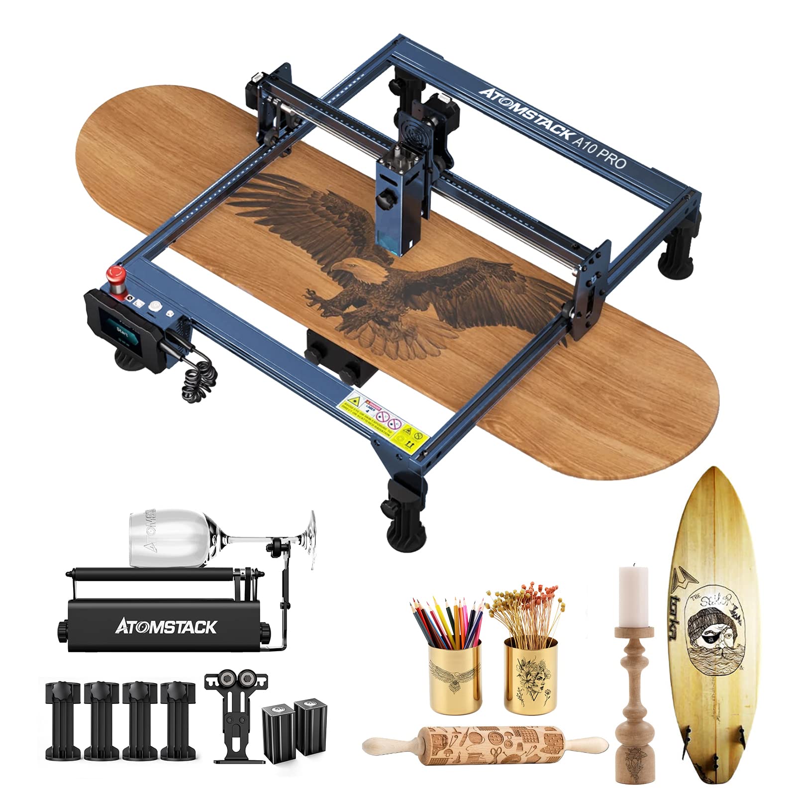 ATOMSTACK A10 Pro Macchina per incisione laser 50W, potenza laser 10W con rullo rotante R3 PRO,taglierina laser offline per incisore laser CNC,incisione a fuoco fisso 410x400mm per legno metallo vetro