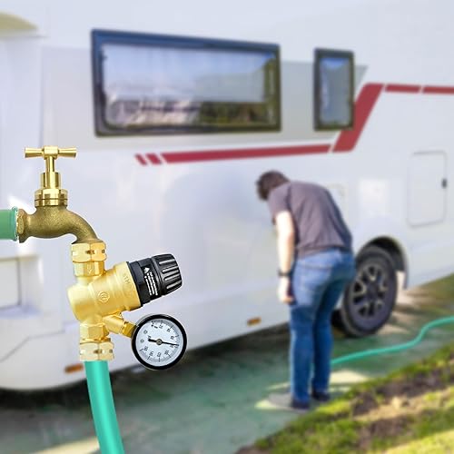 Miniatura 2 de Regulador de presión de agua para autocaravana RV Camper. Regulador de presión de agua ajustable sin plomo de latón con calibre 0-160 PSI, filtro de
